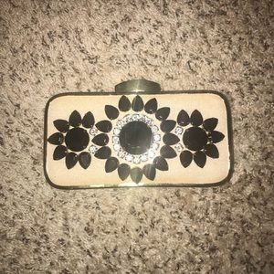 Kate Laundry Evening Bag Gold Black Rhinestones